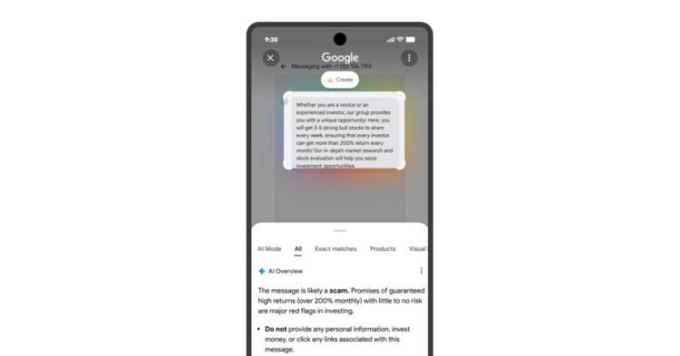 Circle to Search can now recognize scam texts for you