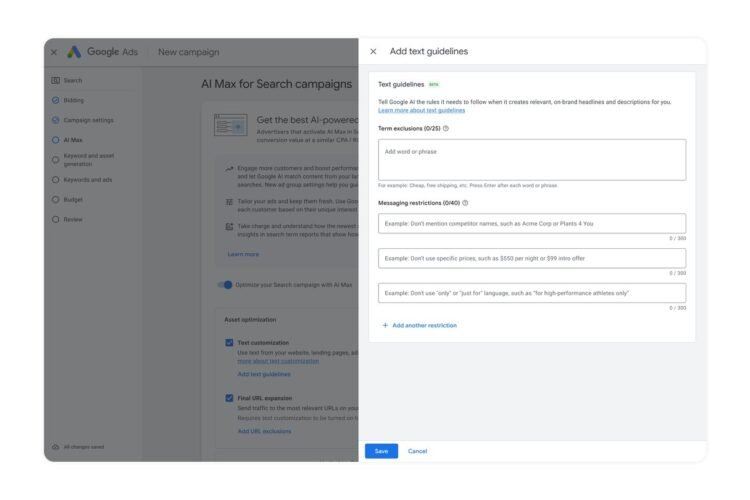 We’re expanding beta access to text guidelines for all advertisers globally in AI Max.