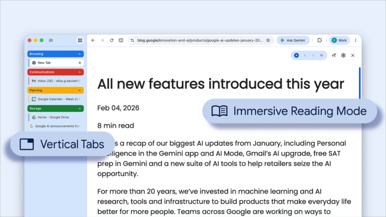 Get more done with new vertical tabs and immersive reading mode in Chrome