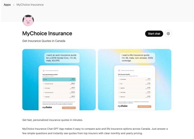 MyChoice launches Canada’s first auto and life insurance app on ChatGPT