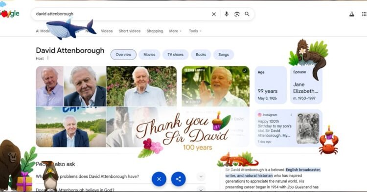 Google Easter egg celebrates David Attenborough’s 100th birthday