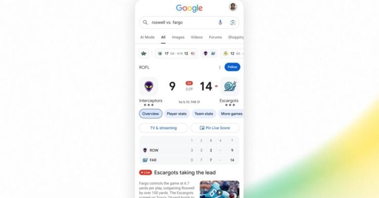 Google search embraces live NFL football